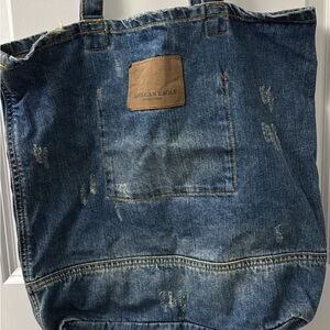 American Eagle Blue Denim Tote with Brown Patch